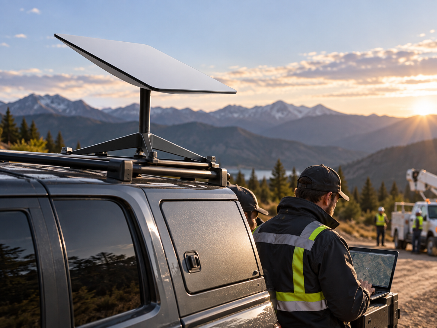 Starlink land mobility connectivity for vehicle-based field operations